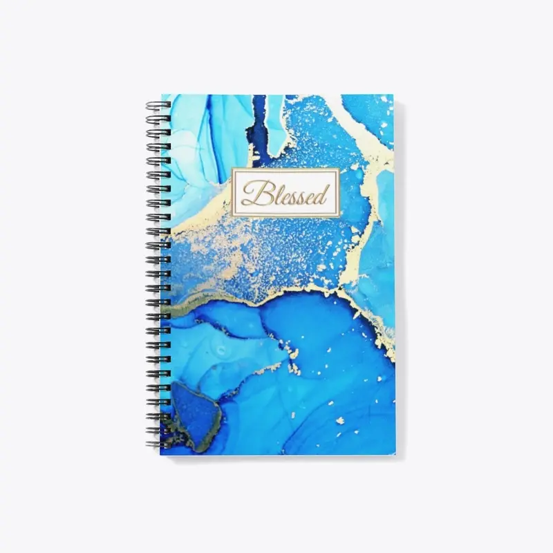 "Blessed" Blue Gold Marble Journal