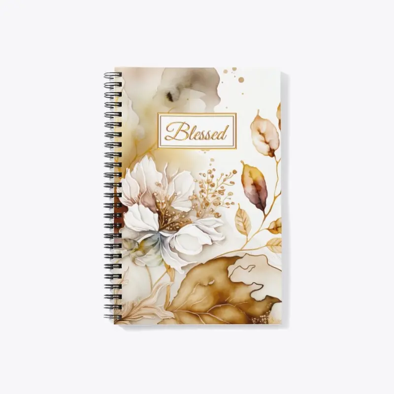 "Blessed" Gold White Leaves Journal